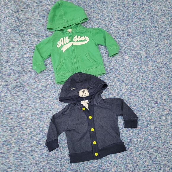 Boys Size 6 Months Green All Stars and Navy Bear Hooded Sweatshirts Bundle - Picture 4 of 4